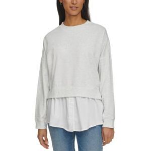 Calvin Klein Jeans Gray White‎ Layered Crewneck Sweatshirt Women L Y2K Minimal